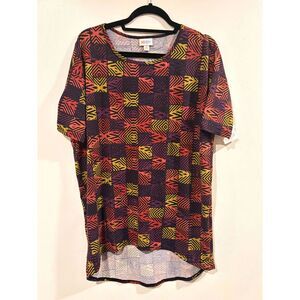 LuLaRoe Irma XS Tunic Top Geometric Print High Low Hem Short Sleeve NWT
